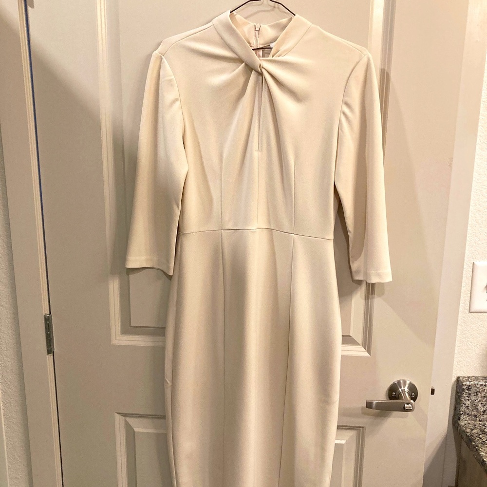 White 3/4 Sleeve Donna Morgan Dress with Neck Twist Size 6